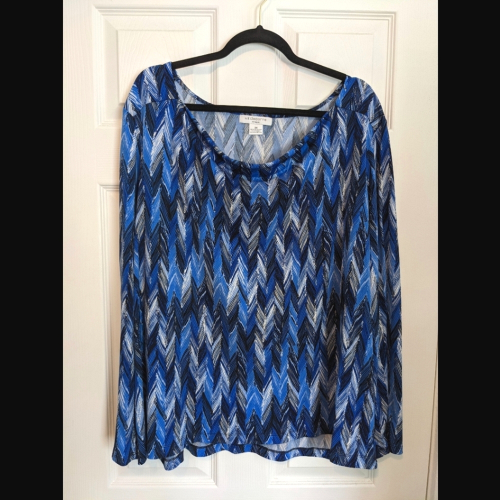 Long Sleeve Blue and BlackPatterned Blouse - Liz Claiborne